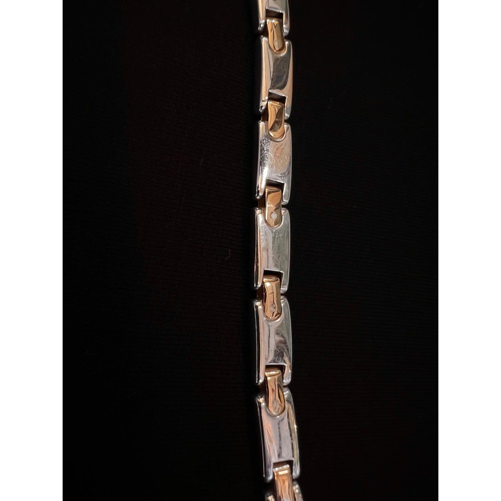 VTG TIFFANY & CO 925-750 Two Tone H Bar Flat Mechanical Link Necklace - Picture 5 of 12